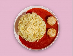 Макароны с сыром и котлетки из кролика с пармскими помидорами